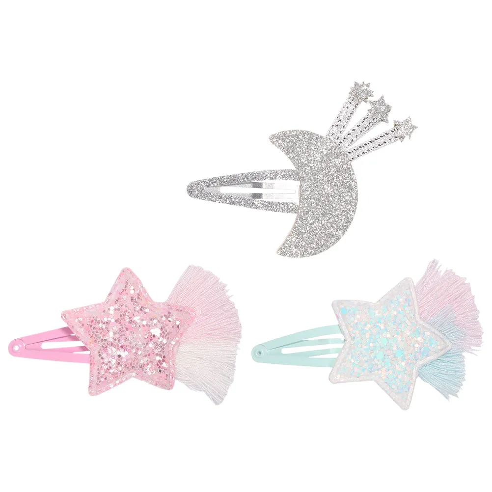 

3Pcs Glitter Star Hair Clips Shiny Sequin Snap Barrettes for Little Girls Special Occasion Hair Accessories Set