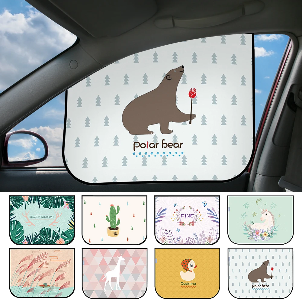 Universele Auto Zonnescherm Cover Magnetische Uv-bescherming Gordijn Side Window Zonnescherm Cover Voor Baby Kids Leuke Cartoon Auto Styling