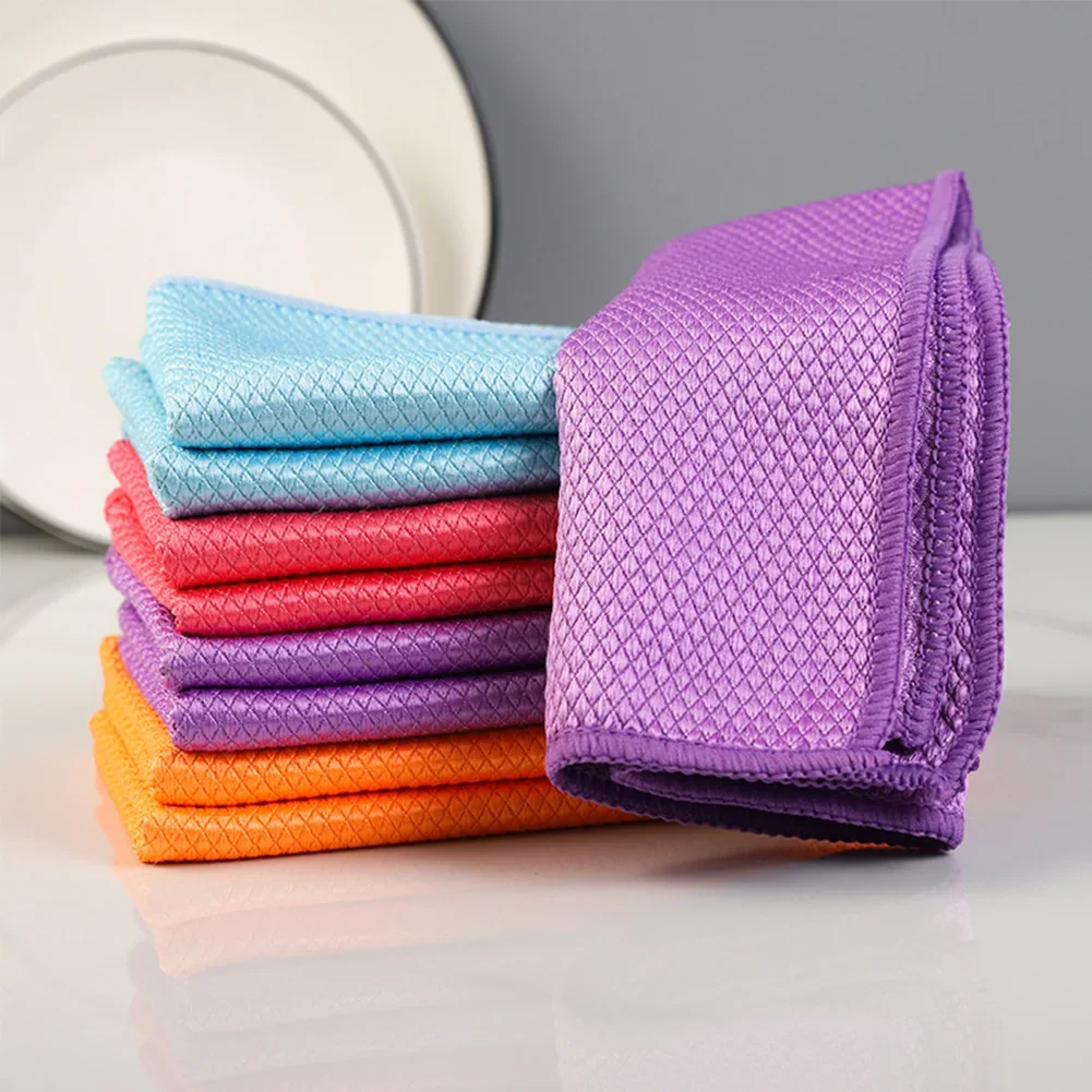 Traceless Microfiber Cleaning Cloths for Windows Cars Mirrors Polishing Fish Scale Rag Soft Lint Reusable Glass Cleaning Cloth