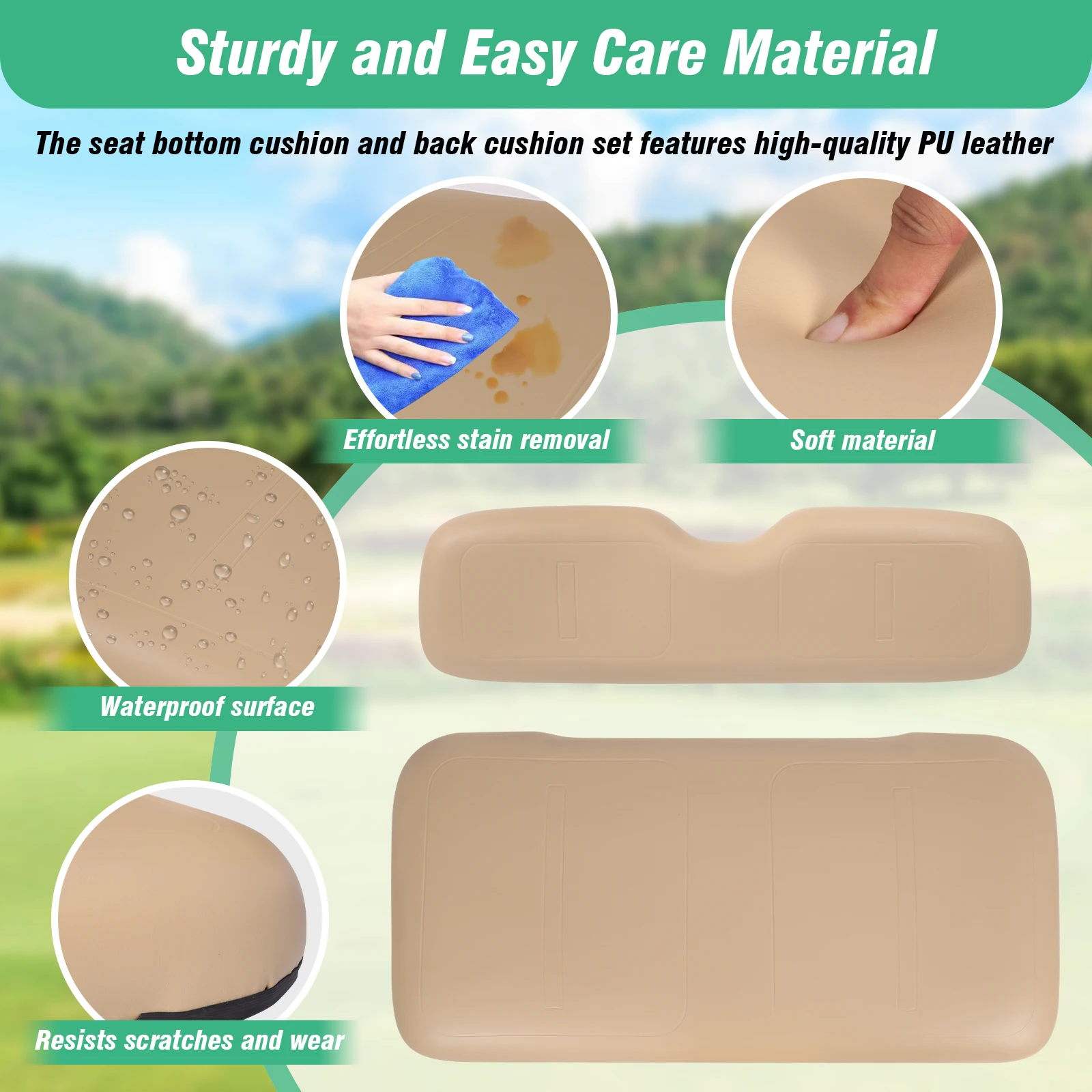 

Комплект подушек для переднего сиденья гольф-кара: подушка для сиденья, подушка для основания сиденья и подушка для спинки. Комплект передних подушек для гольф-кара EZGO Medalist TXT.