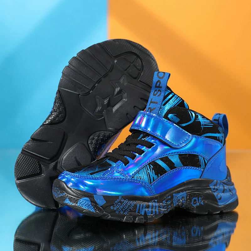 A pair of children's four-season leather upper high-top sports shoes, thick sole casual shoes, sizes 28-40，JT-H855