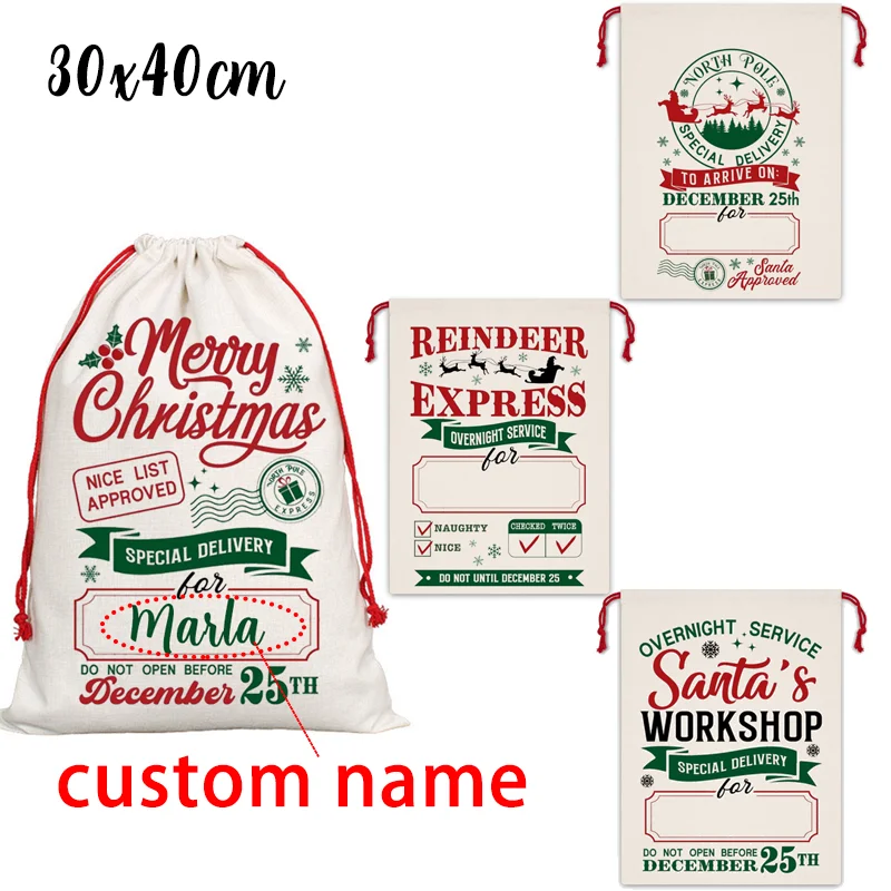 Personalized Name 30x40cm Christmas Gift Bags Santa Sack Christmas Ornaments New Year Christmas Gifts for Kids Boys Girls Teens