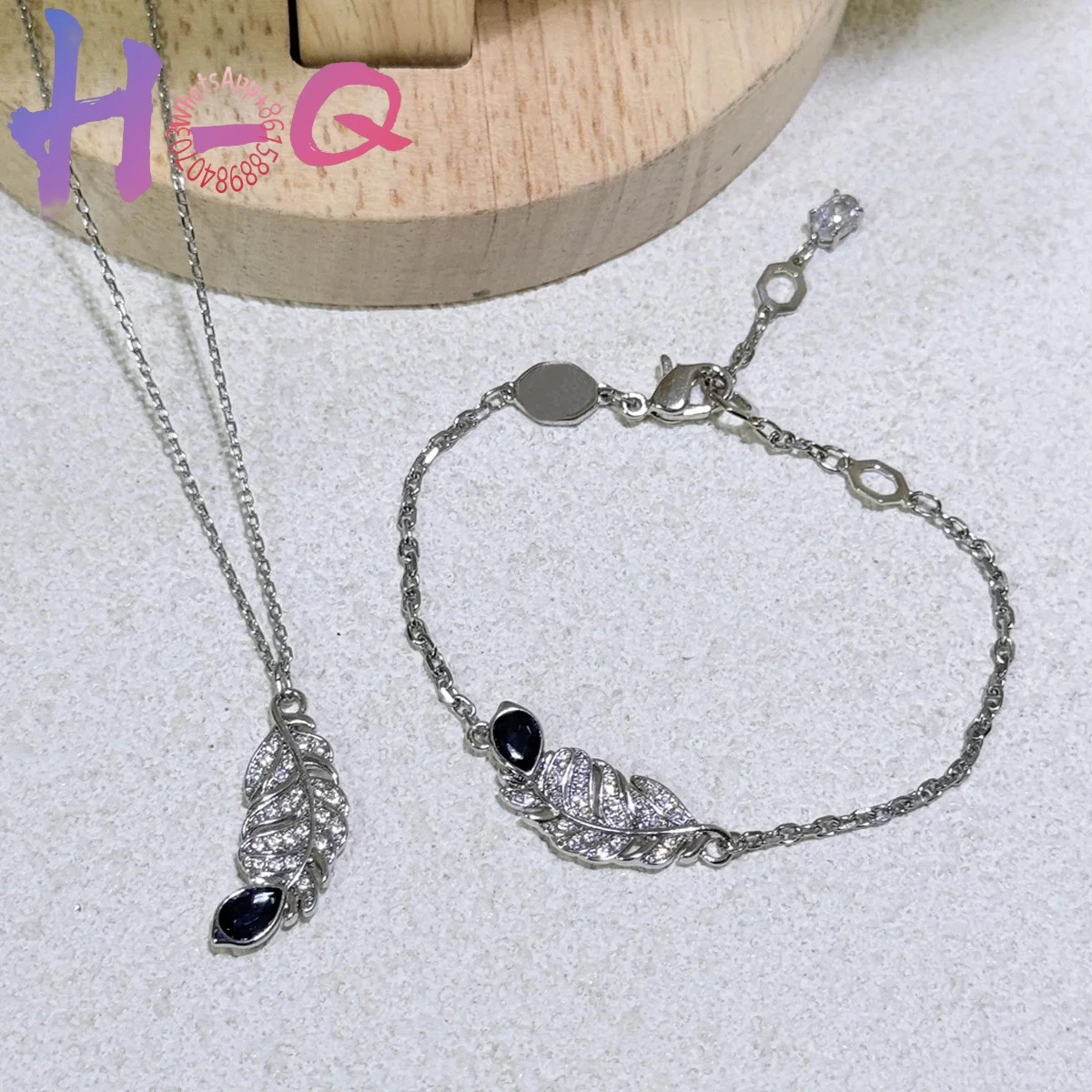Women's 2026 Anniversary Blue Feather Geometric Crystal Set