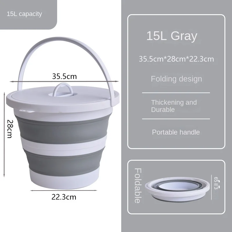 Multifunctional folding bucket with lid portable outdoor car wash fishing household plastic water storage small bucket