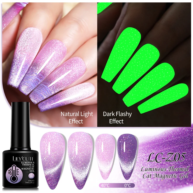 LILYCUTE Thermische Lichtgevende Kat Magnertic Gel Nagellak Glow in Dark Glinsterende Reflecterende UV LED Nail Art Gel Manicure Vernis