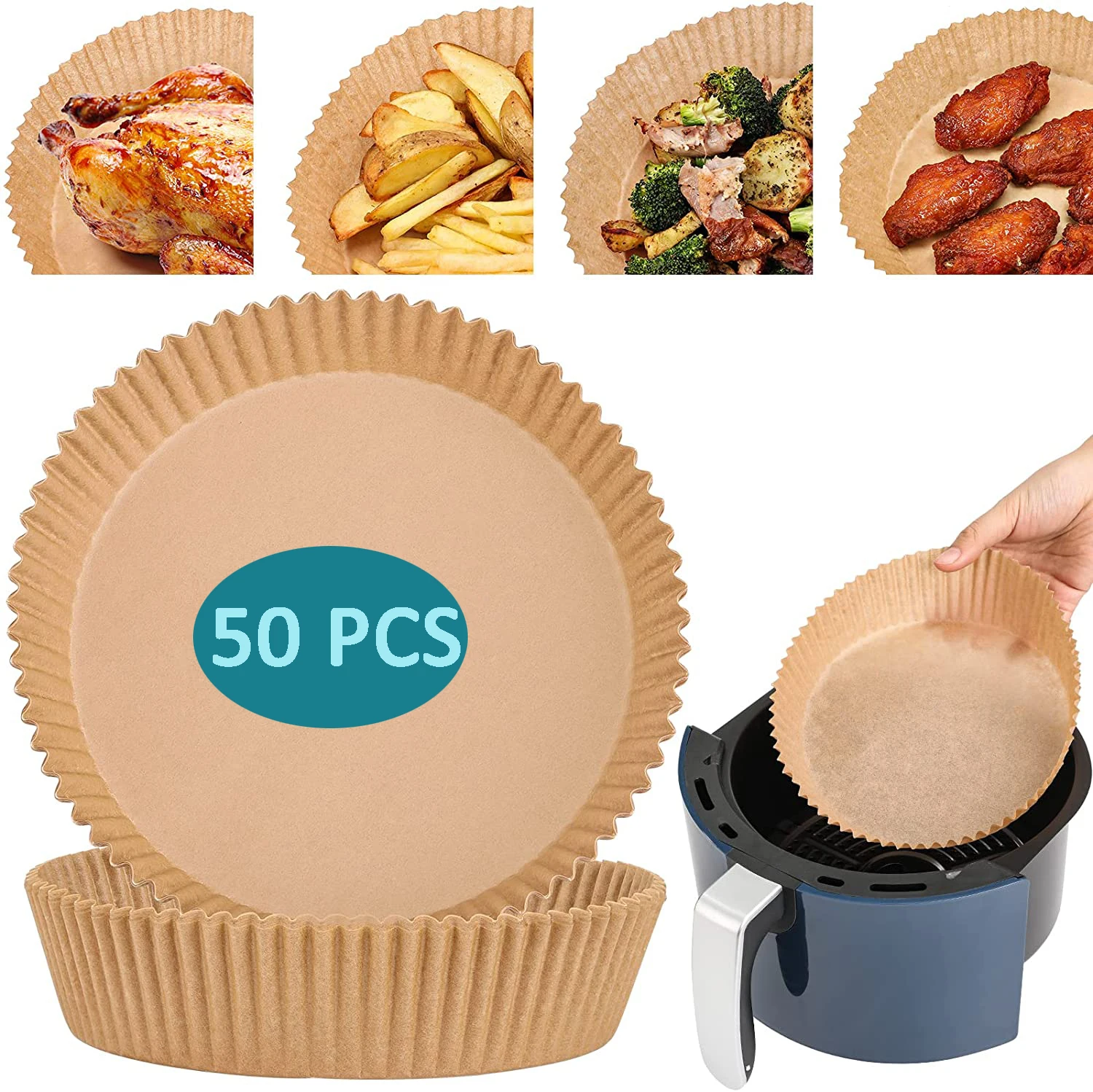 Air Fryer Disposable Paper Liner Non-Stick Baking Mat Steamer Round Air Fryer Liner Oil-proof AirFryer Paper Kitchen Accessories