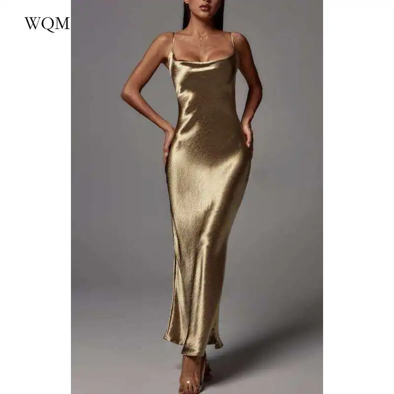 

Solid Luxury Elegant Dress Sleeveless Backless Spaghetti Robe Women Sexy Club One Piece Dress Elegant Evening Birthday Vestido