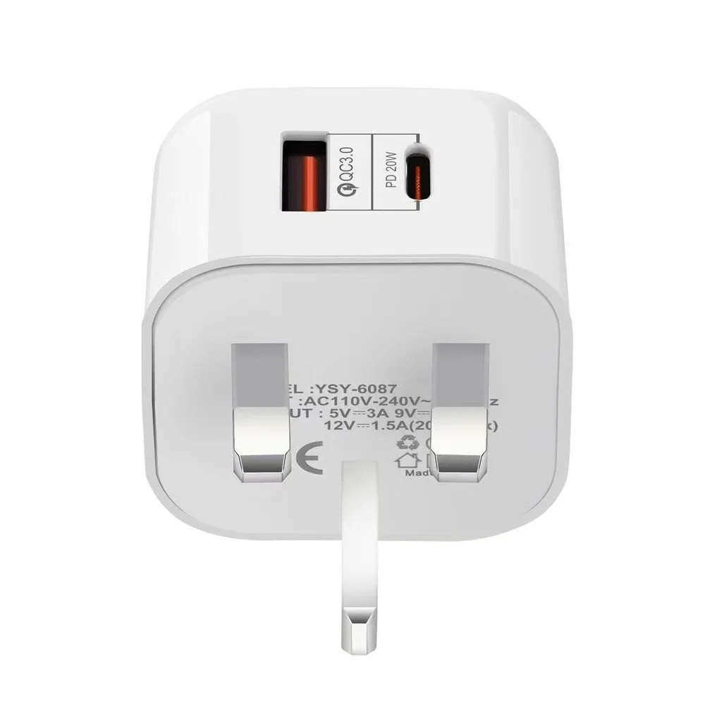 1Pcs QC3.0 PD20W USB Type‑C Dual Port Charger Adapter EU US UK Plug Wall Socket Power Head