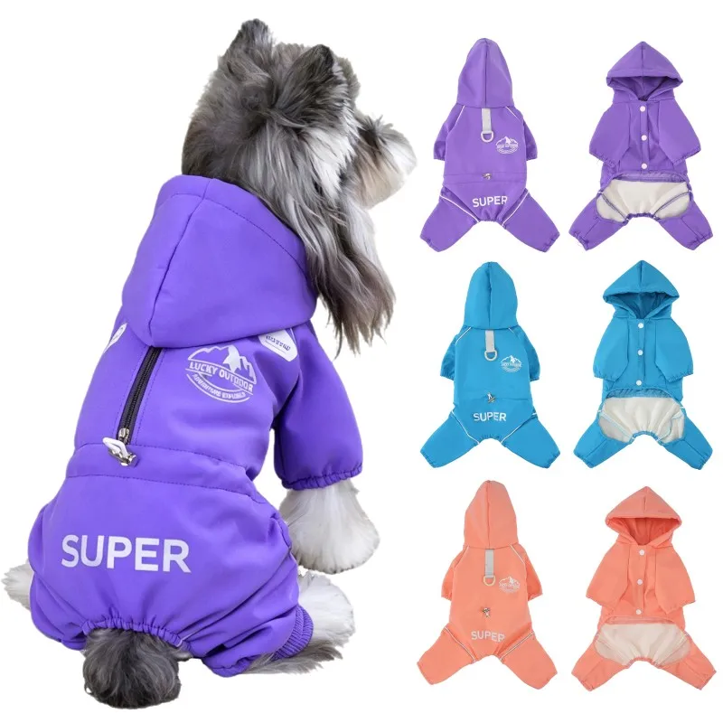 Winter-Hundejacke, Verdickter Warmer Hundeoverall, Outdoor Wasserdichte Hundekleidung, Kätzchen-Zubehör, Chihuahua Bichon Vierbeiniger Hundemantel