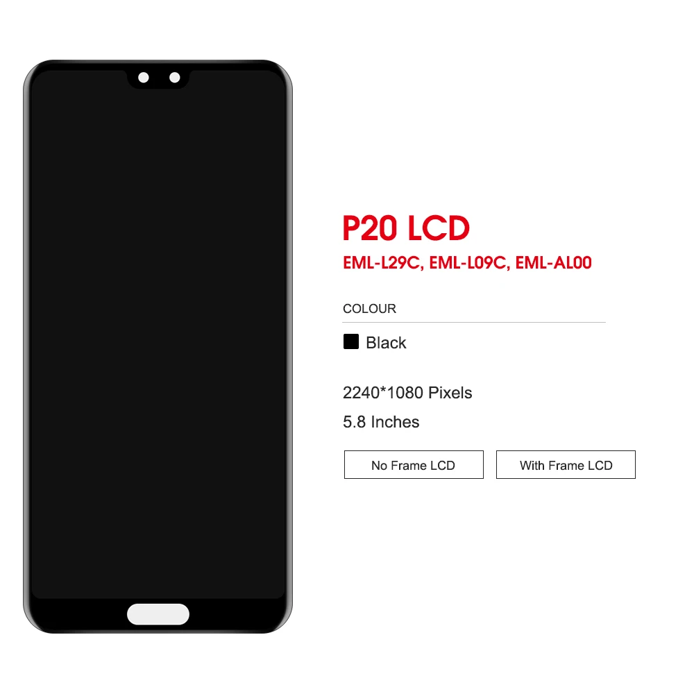 Schermo LCD da 5.8 \'\'per Display Huawei P20 EML-L29 L09 L22 con digitalizzatore Touch Screen Fingerprint 10 sostituire per Huawei P20 LCD