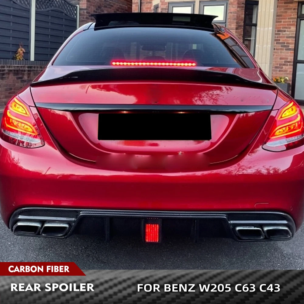 

For Mercedes Benz C Class W205 C200 C300 C43 C63 AMG 2015-2021 Carbon Fiber Car Rear Trunk Spoiler Rear Boot Lid Highkick Wing