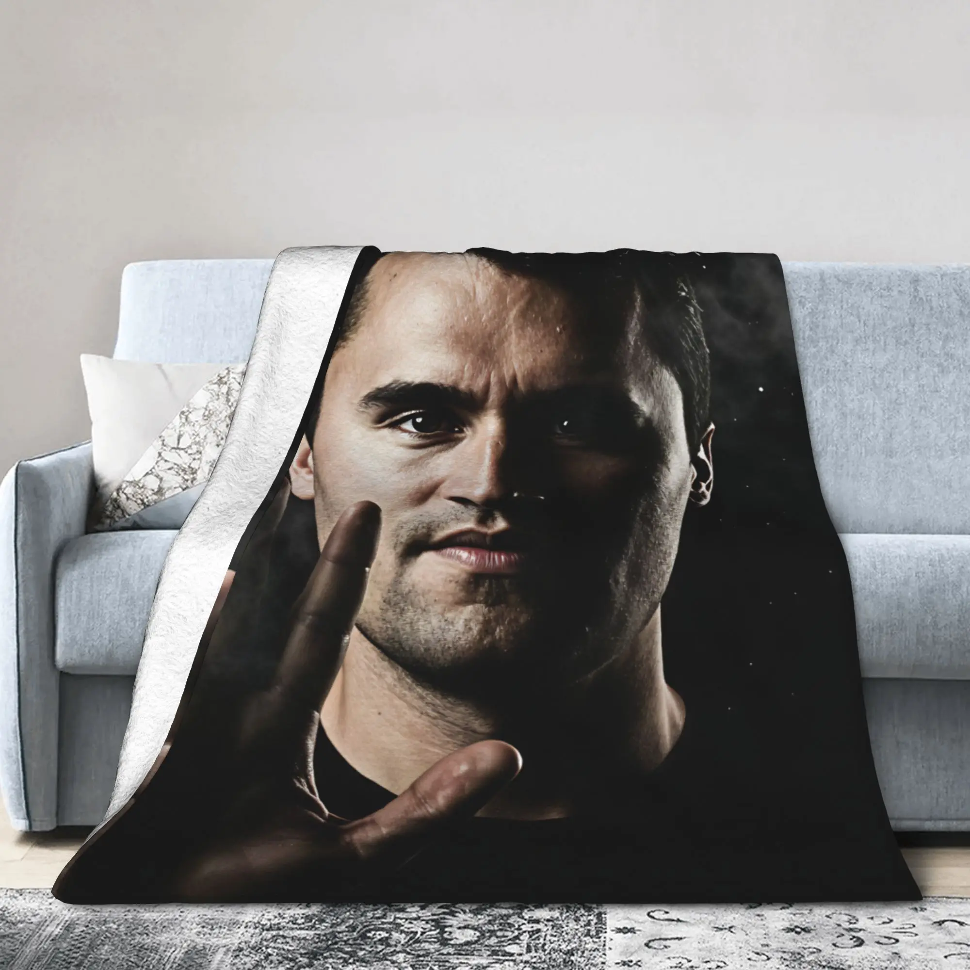 Smoke Background Stop Gesture Charlie Kirk Blanket Camping Flannel Throw Blanket For Outdoor Soft Quality Bedspread Present