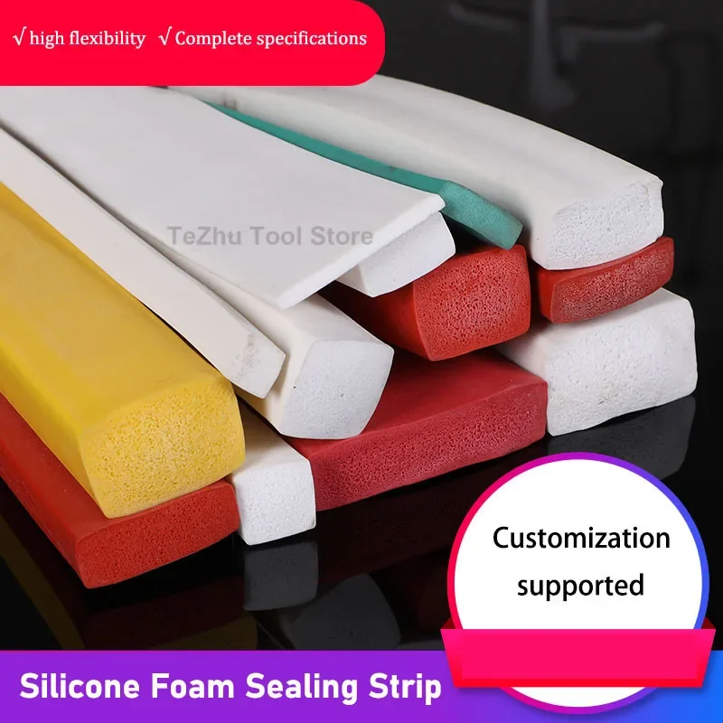 

1Meter Silicone Foam Flat Square Strip High Temperature Resistant Anti-collision Sealing StripRectangular sealing strip