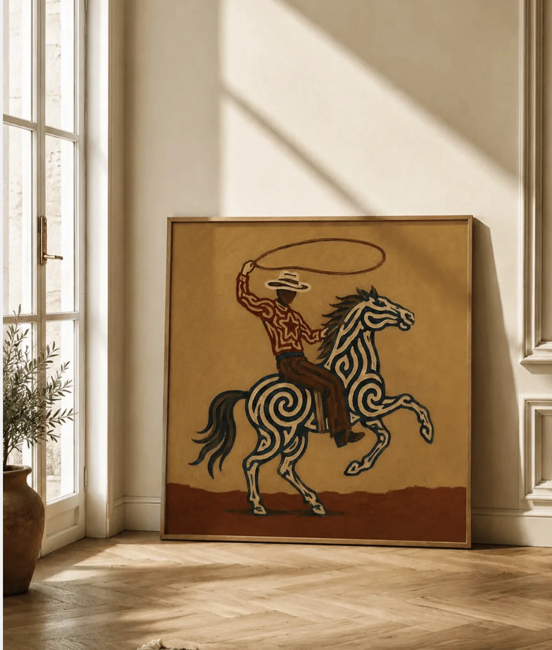 Western Cowboy Swirl Horse Wall Art Canvas Prints, Vintage Rodeo Posters, Earthy Decor for Living Room Bedroom Entryway Decor