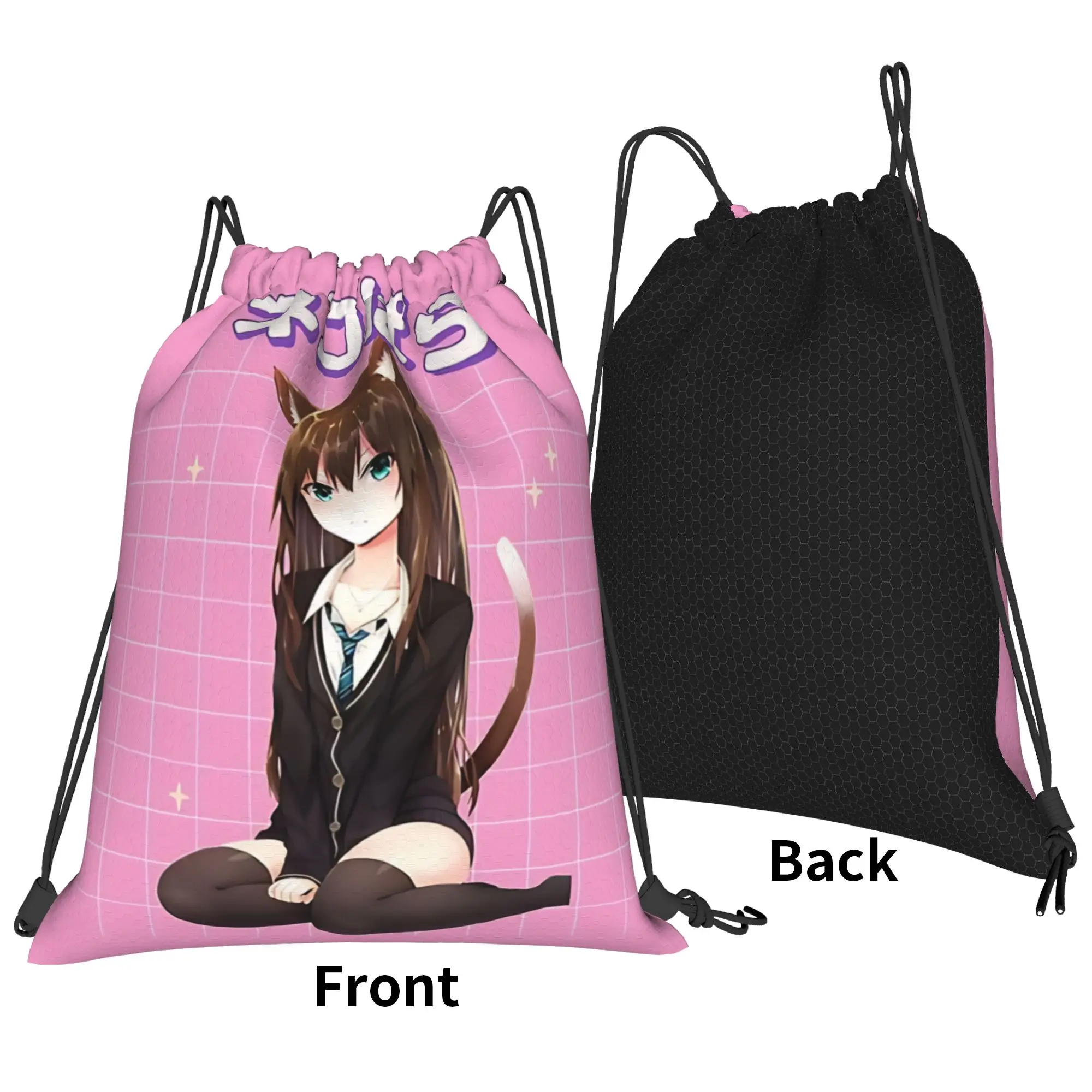 Nekopara cartoon Portable Sports Riding Gym Drawstring Storage Sporty Backpacks