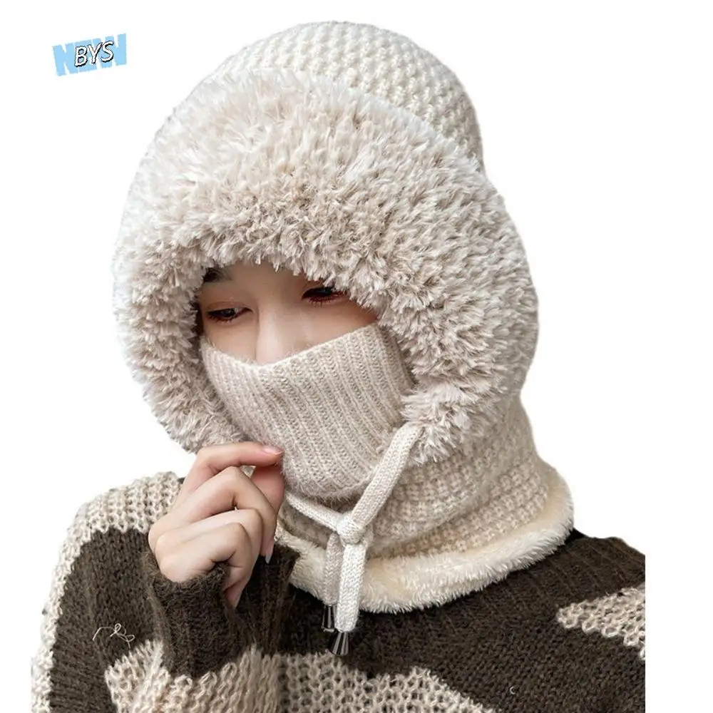 

Simple Multi functional Balaclavas Hat With Ties Solid Color Knitted Beanies Hat Hood Keep Warm Mask Neck Cover Set Winter