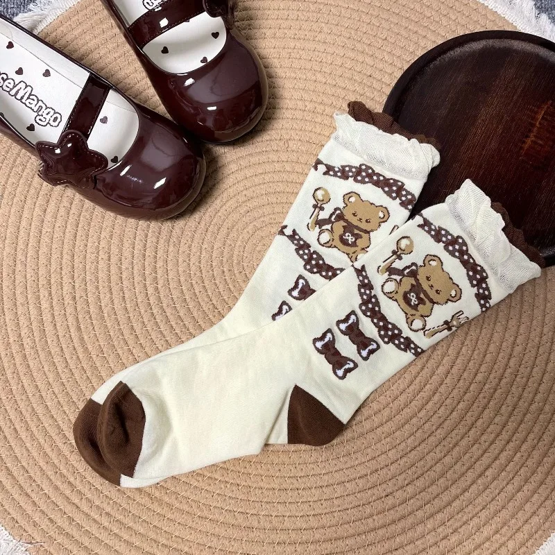 Damen-Socken mit Kawaii-Erdbeer-Kuchen-Print, süße, süße Lolita-Socken in mittlerer Wadenlänge für den täglichen Gebrauch, Cosplay-Party – Detail 10