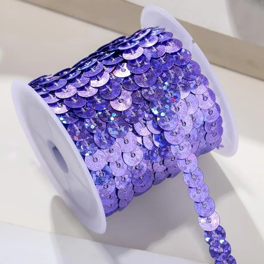 1/5/10/20/50/100pcs 3.2M Sequined Lace Trim, Diameter 6Mm, Handmade Sequin Ribbon Sparkling Holiday Decoration Sewing Thread Mer