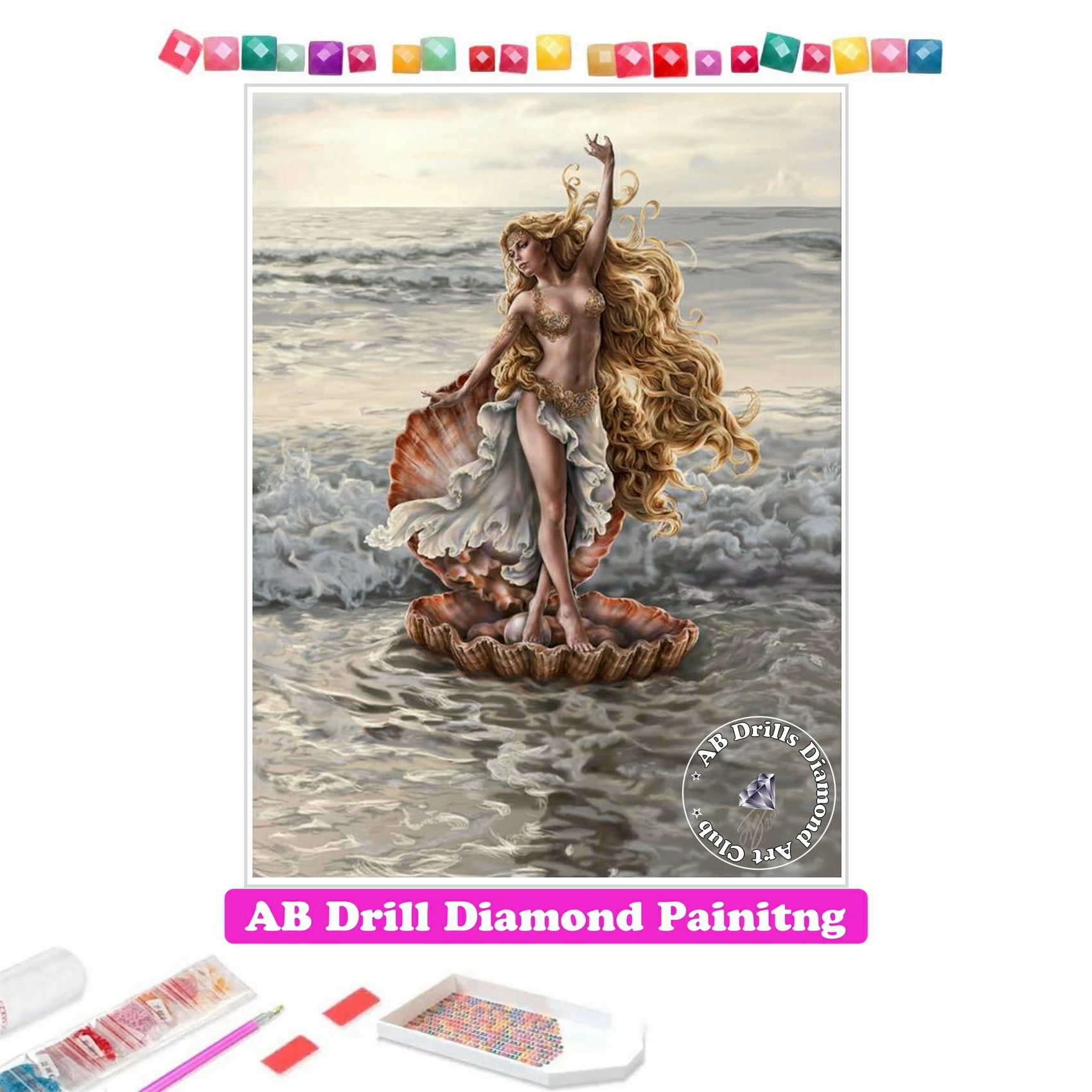 Goddess Aphrodite 5D DIY AB Drill Diamond Painting Mosaic Fantasy Ocean Art Embroidery Cross Stitch Handmade Craft Home Decor