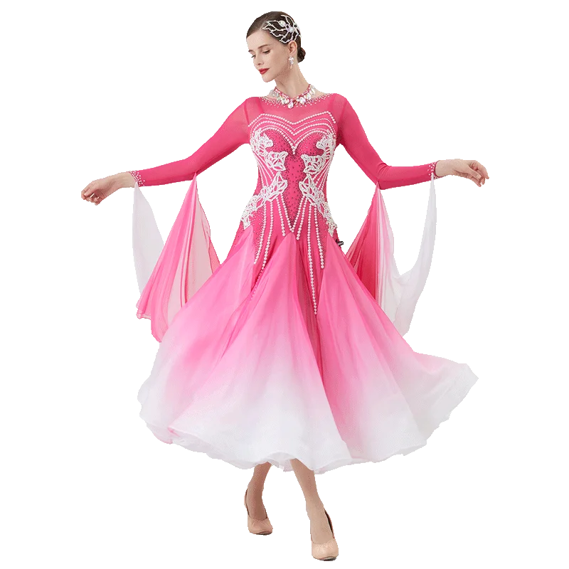 B-21195 New Women Modern Dance Rhinestone Color Diversity Dress Ballroom National Standard Waltz Competition Performance