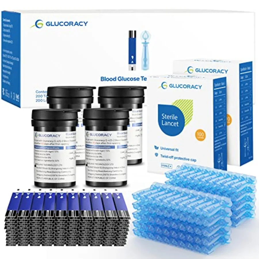 

Blood Glucose Test Strips Set 200 Tests 200 Lancets for G-425-2/G-425 Monitor No Coding Required Home Diabetes Monitoring Clear