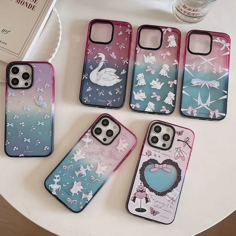 

Swan Bowknot 2.0 Acrylic Colorful Border Phone Case Cover for iPhone 11 12 13 14 15 16 Pro Max Case