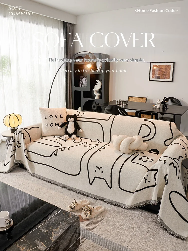 Home Living Room Sofas Covers Chenille Sofa Towel Cover Blanket Plush Double Sided Use 3 Seater And 2 Seater Furniture Cover