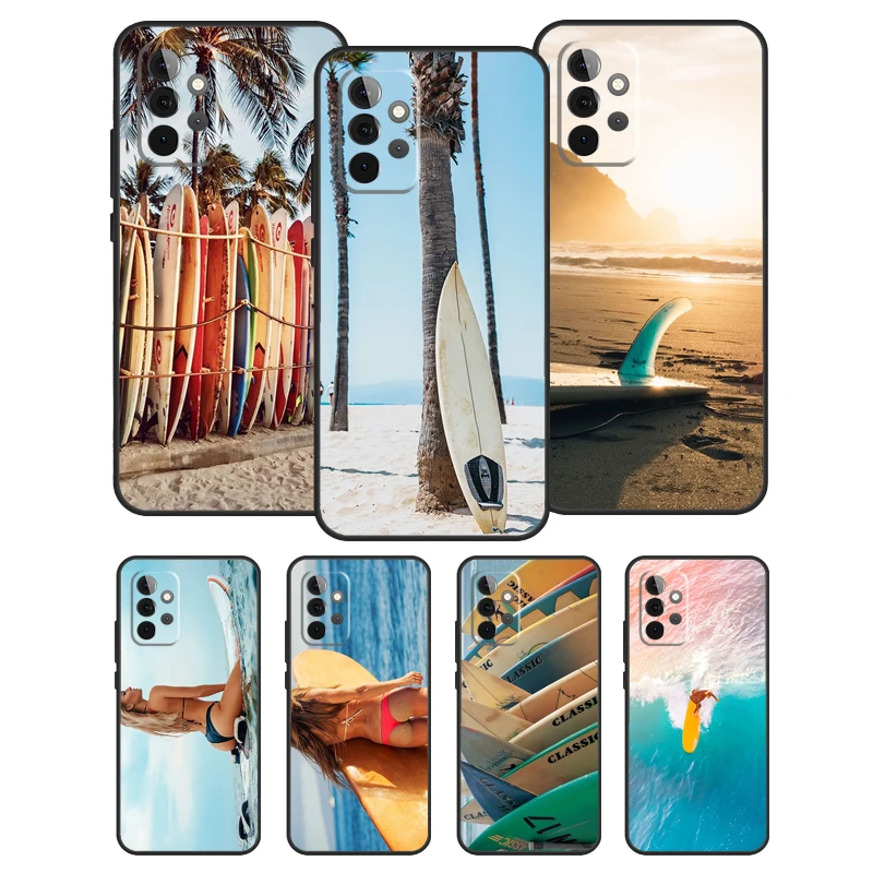 Summer beach surfboard surfing Silicone Cover For Samsung A72 A52 A42 A32 A22 A12 A52S A21S A51 A71 A40 A50 A70 Case