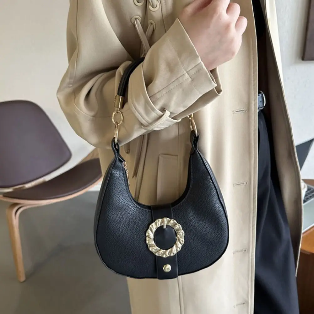 

Large Capacity Metal Buckle Hobo Bag Handbag Korean Style Simple Shoulder Bag All-match Message Bag Ins Square Tote Bag
