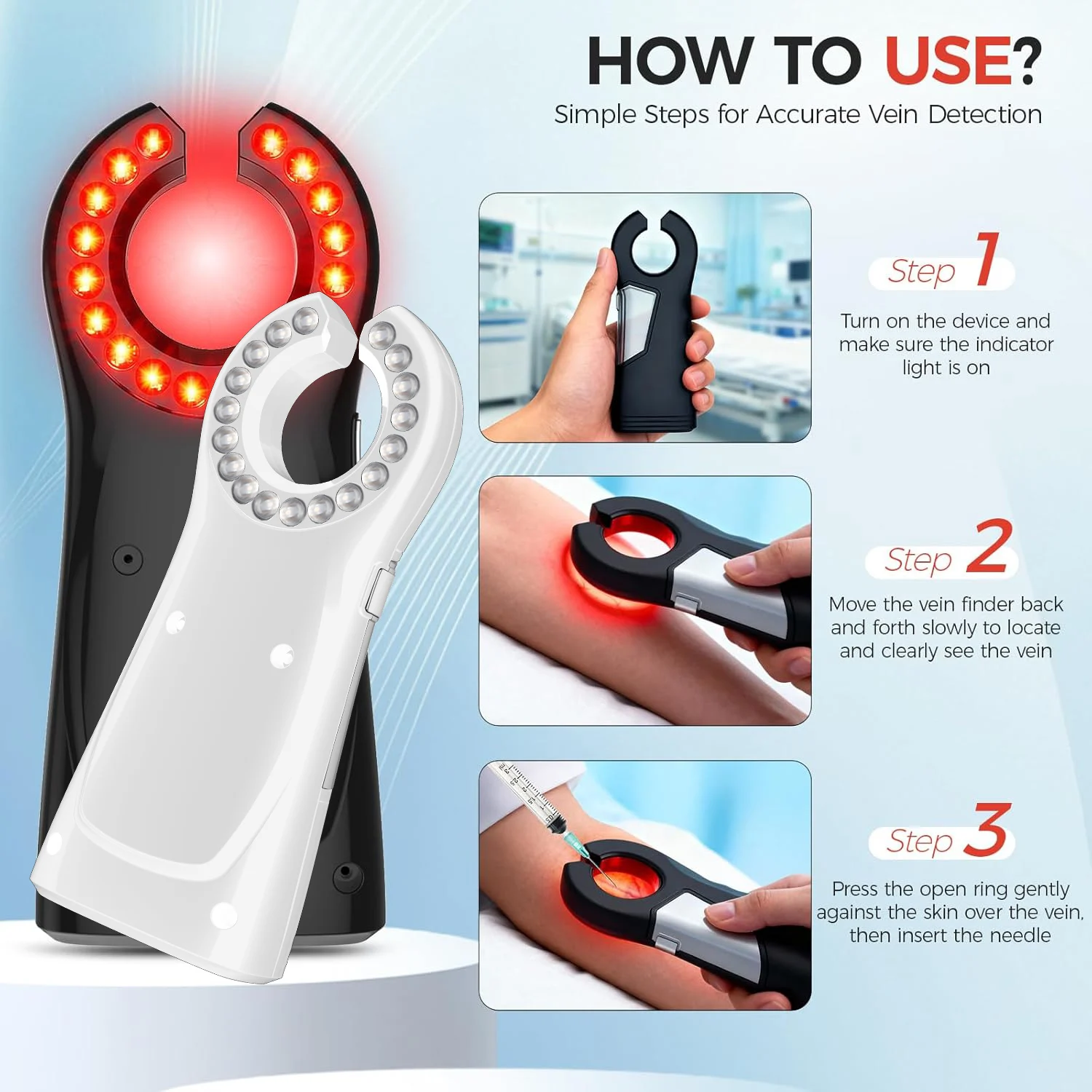 Wireless Vein Finder - Portable Medical Vein Locator for Nurses, Injection Assistant, Blood Draw Helper, Detector Device