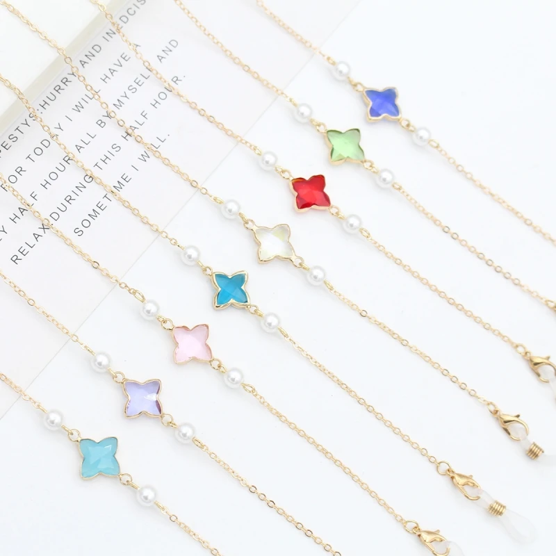 1PCS Simple Multi-color Crystal Star Glasses Chain, Metal Trend, Necklace Texture, Imitation Pearls, Gorgeous , Exciting Gift