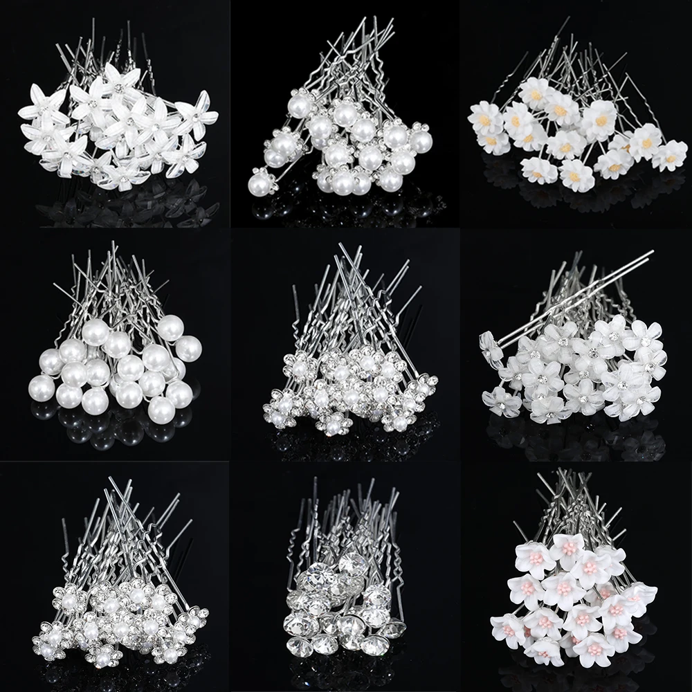 20Pack  Women U-shaped Pin Metal Barrette Clip Hairpins Simulated Pearl Bridal Tiara Hair Accessories Wedding Hairstyle Tools