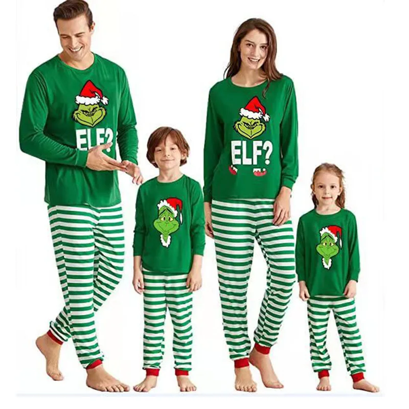 Christmas Family Pajamas Elf Sets 2022 Xmas Green Cotton Print Pjs Adult Kids Baby Jumpsuit Family Matching Pyjamas Outfits