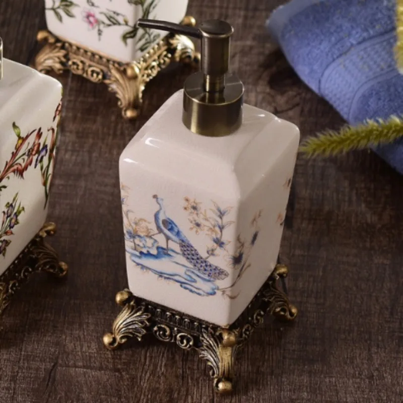 Chinese Style Ceramic Lotion Bottle Vintage Portable Lotion Shampoo Water Bottling Household Soap Dispenser Bathroom Accessories