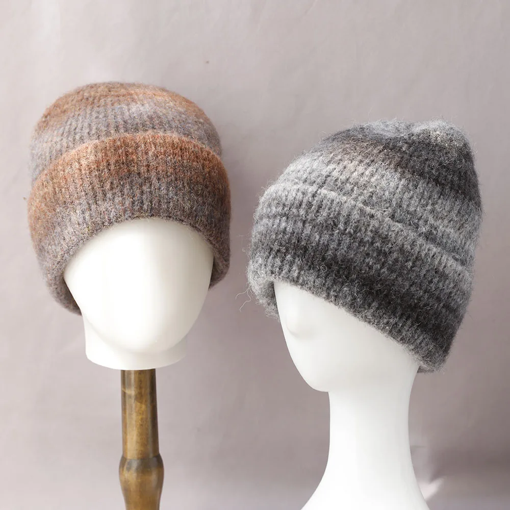 2025 Neue Y2K Trendige Wintermütze, Wollmützen für Damen, Modische Warme Beanie-Mützen, Damen-Regenbogen-Farbverlauf-Kopfbedeckung – Detail 10