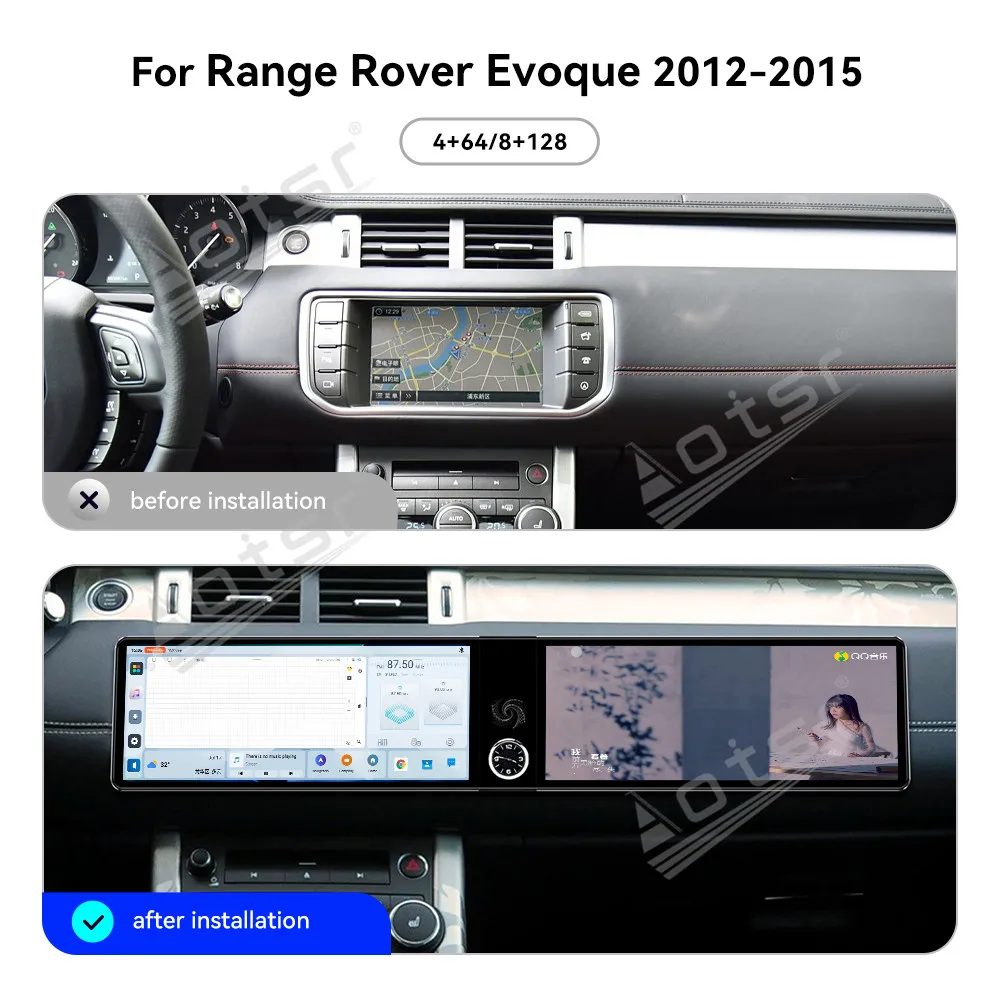 Dual 12.3” CarPlay For Range Rover Evoque 2012-2015 GPS Navi Screen Multimedia Player Stereo retention of original car system
