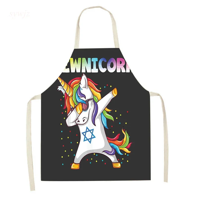 Cartoon Watercolor Unicorn Print Cute Girly Heart Pink Kitchen Sleeveless Cooking Apron Family Kitchen Parent-child Cooking Bib