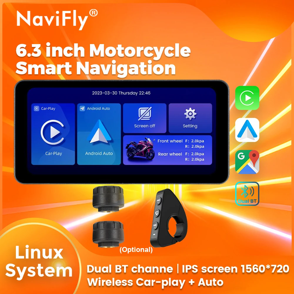 

NaviFly 6.3 Inch 1560*720 IPS HD Motorcycle Wireless CarPlay Android Auto Portable Digital GPS Navigation Moto LCD Dashboard