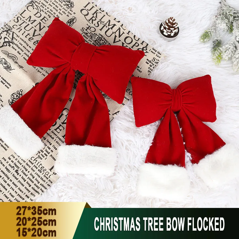 1-5 шт. винно-красный флокированный бант для рождественской елки 27x35 см 20x25 см 15x20 см бархатная лента для рождественского декора двери/подарок на вечеринку венок аксессуар