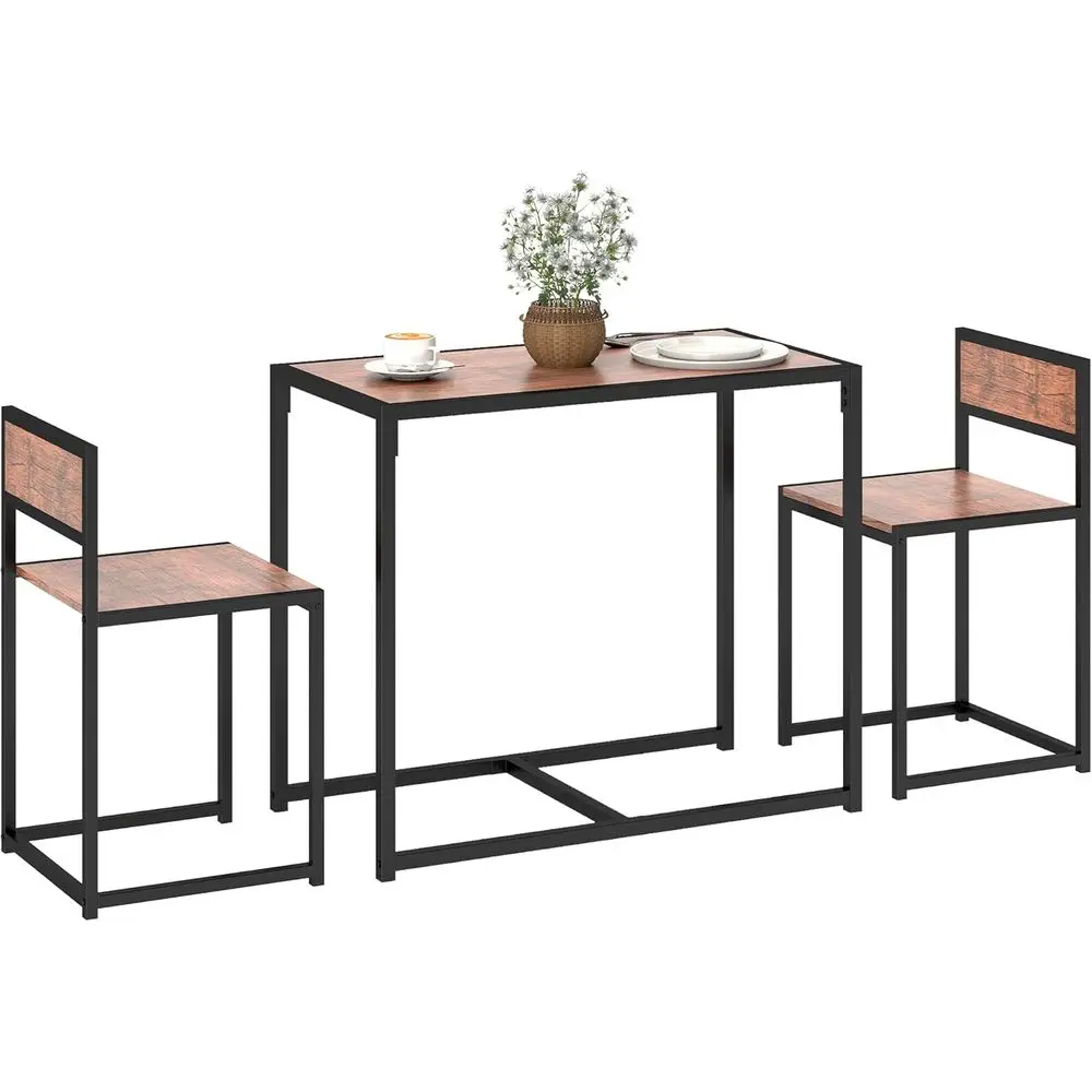 

Rustic Brown 3-Piece Industrial Dining Table Set for Small Spaces