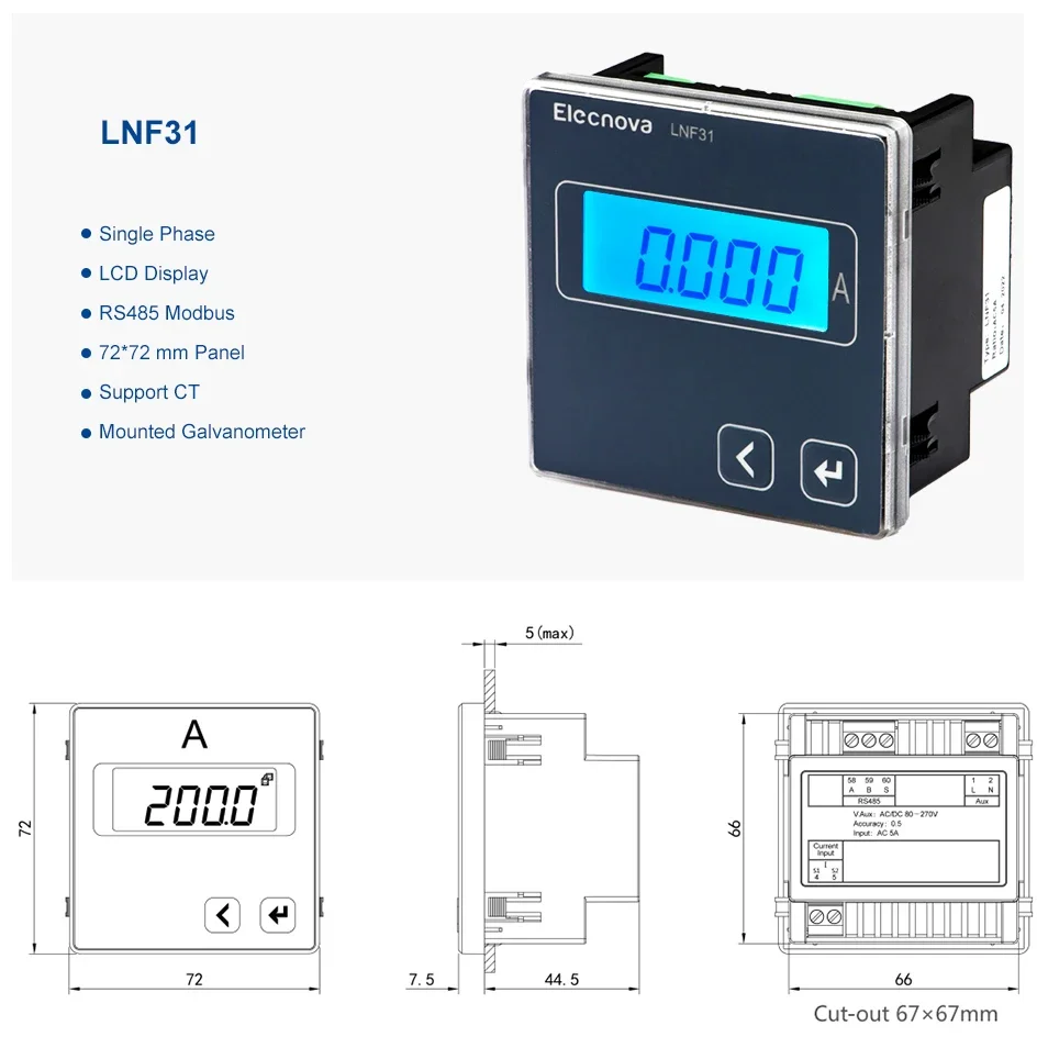 Three/Single Phase Digital LCD AC Ammeter Volt Ammeter Mounted Galvanometer Amp Meter Current Frequency-Support Factory Sales