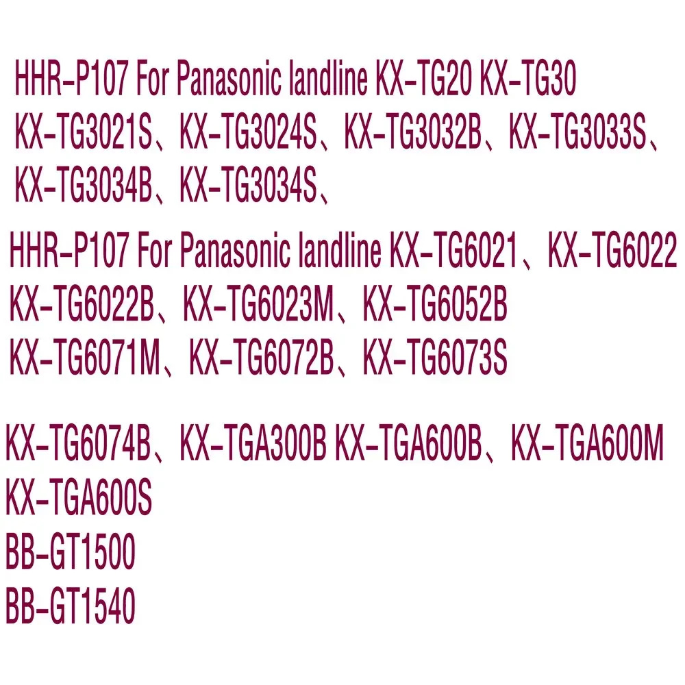 Wireless telephone fixed line Battery for Panasonic landline HHR-P107 KX-TGA600B TGA600M TGA600S BB-GT1500 BB-GT1540