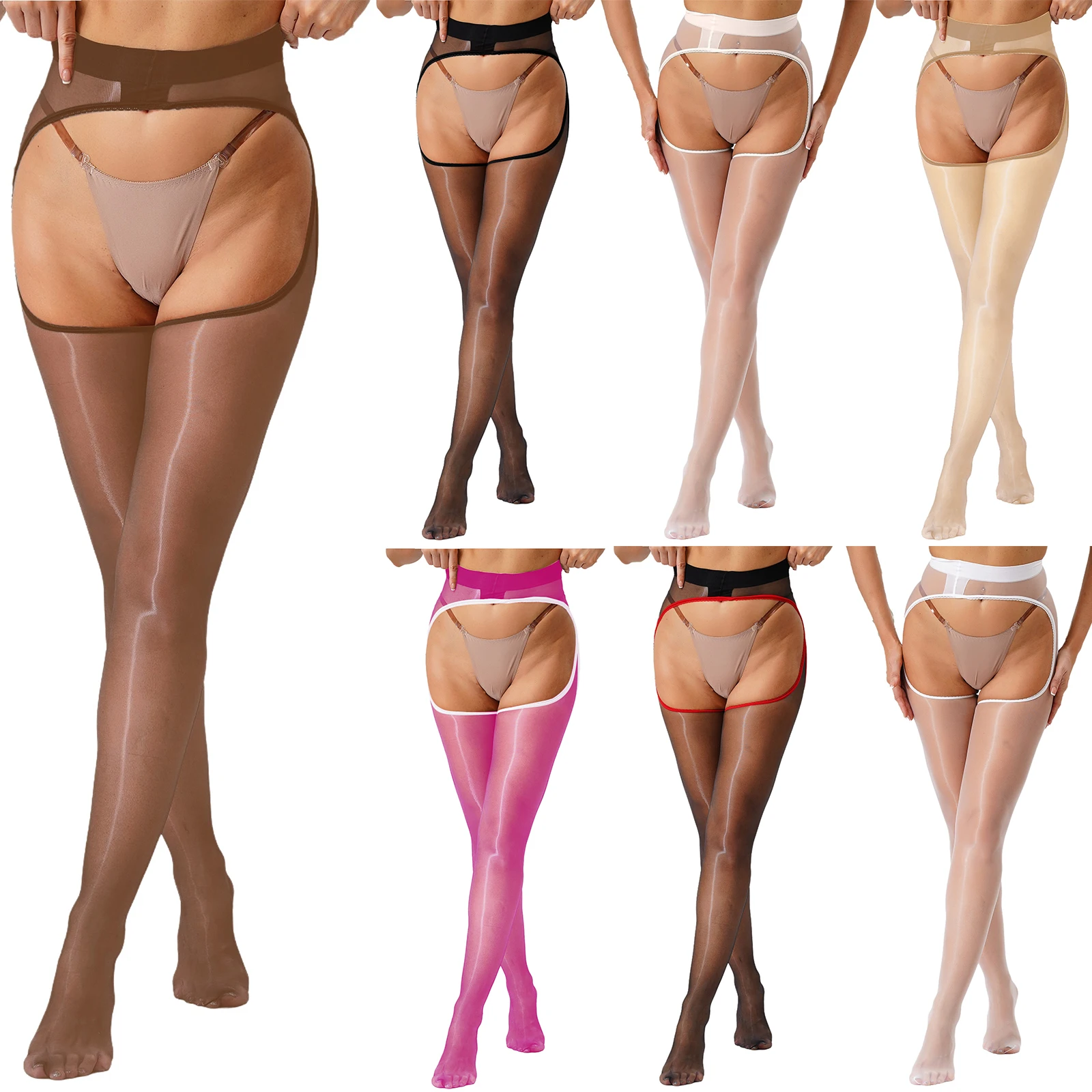 جوارب نسائية رفيعة للغاية بدون أكمام مفتوحة المؤخرة جوارب طويلة مثيرة غير قابلة للإزالة للملابس الداخلية ملابس نوم مغرية #6