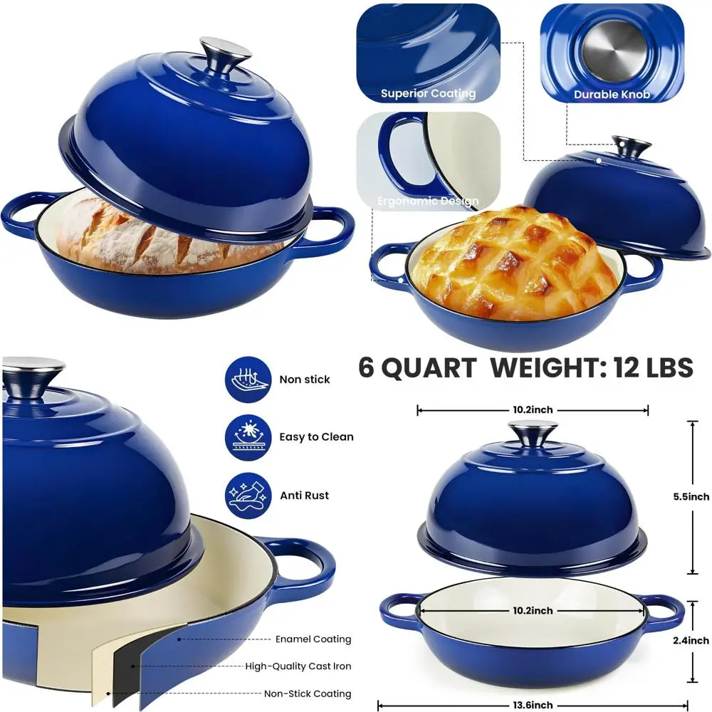 

Enameled Cast Iron Dutch Oven Pot with Lid, Perfect for Sourdough Bread Baking, Round Bread Oven, Oven Safe for Baking Excellenc