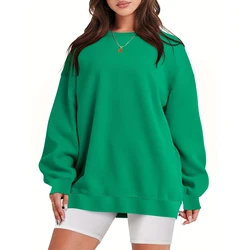 Women's Clothing 2023 Autumn Trendy Casual Streetwear Oversized Sweatshirts Y2K Solid Round Neck Long Sleeve Pullover Tunic Tops