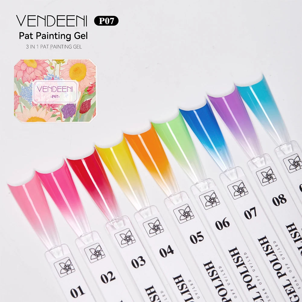 Vendeeni 9 Farben Patting Painting Gel Nagellack UV LED Soak Off Gel Lack Gradient Pat Gel Palette Blooming Transfer Design – Detail 23