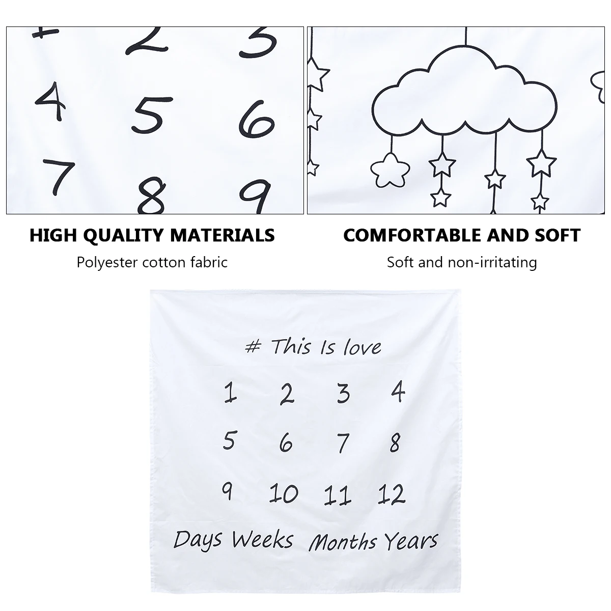 Photography Backdrop Stars Cloud Pattern Seamless Wrinkle Free Durable Premium Fabric Birthday Party