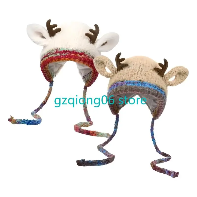 K3NF رشاقته متماسكة عيد الميلاد الغزلان القرن قبعة قبعة الشتاء الناعمة للعائلة البالغين والأطفال الزي في الهواء الطلق #2