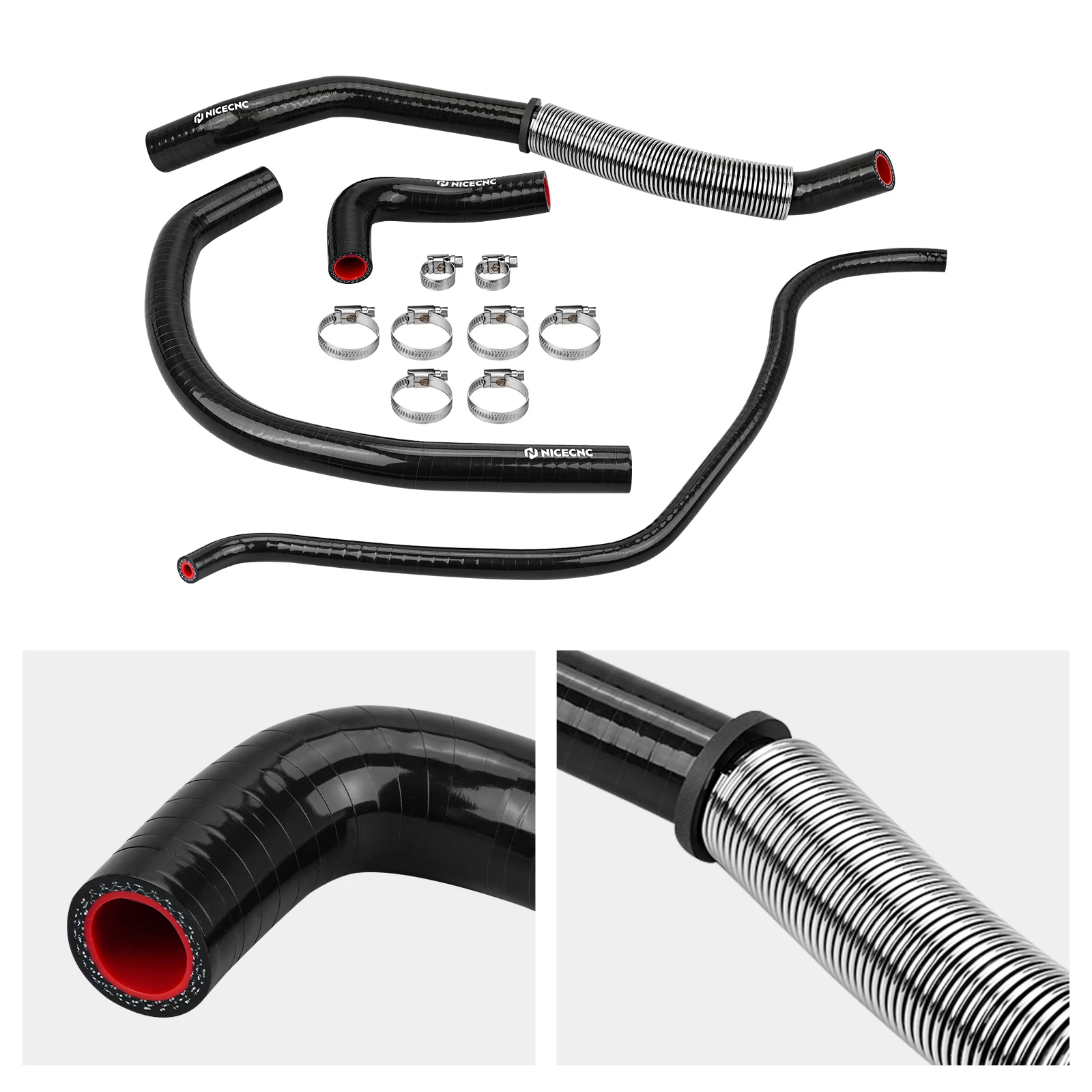 NICECNC For Yamaha Banshee 350 YFZ350 1987-2006 ATV Radiator Hose 2GU-12482-00-00 3-Layer Heat Included Heat Shield Adapters