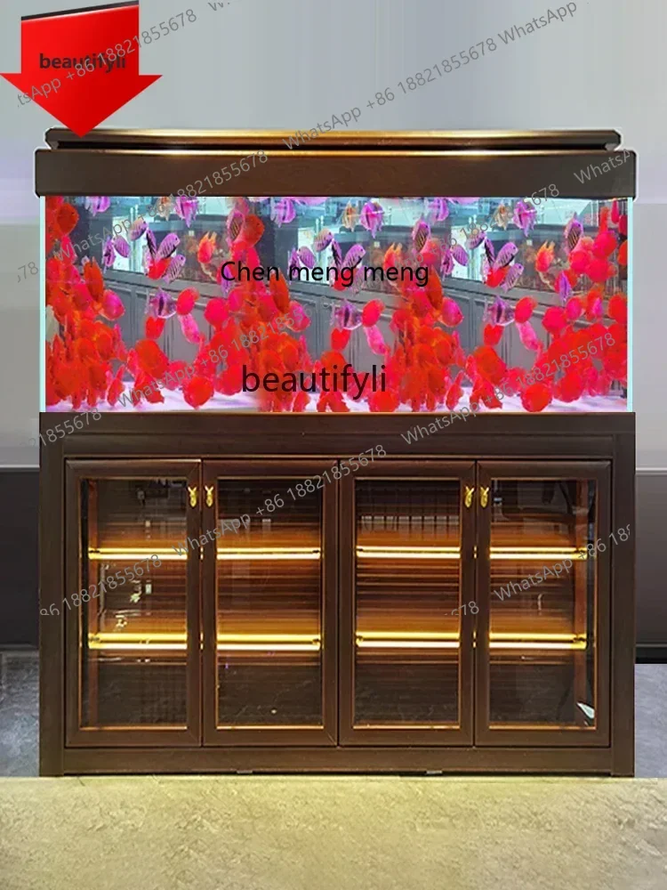new Solid Wood Super White Glass Aquarium Bottom Filter Household Living Room Large Screen Ugyen Wooden Liquor Cabinet Fish Tank